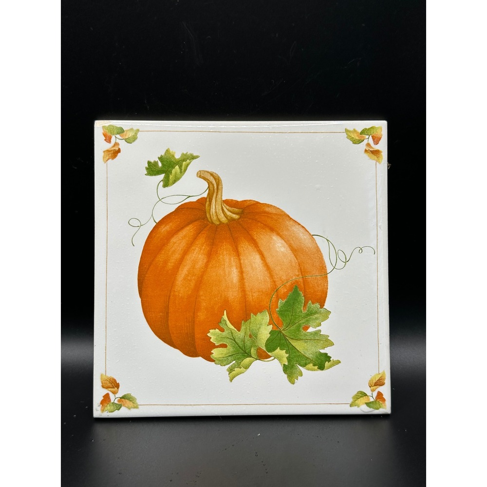 Vintage 1984 Avon Shades of Autumn Pumpkin Tile Decorative Trivet 6x6 Fall Decor